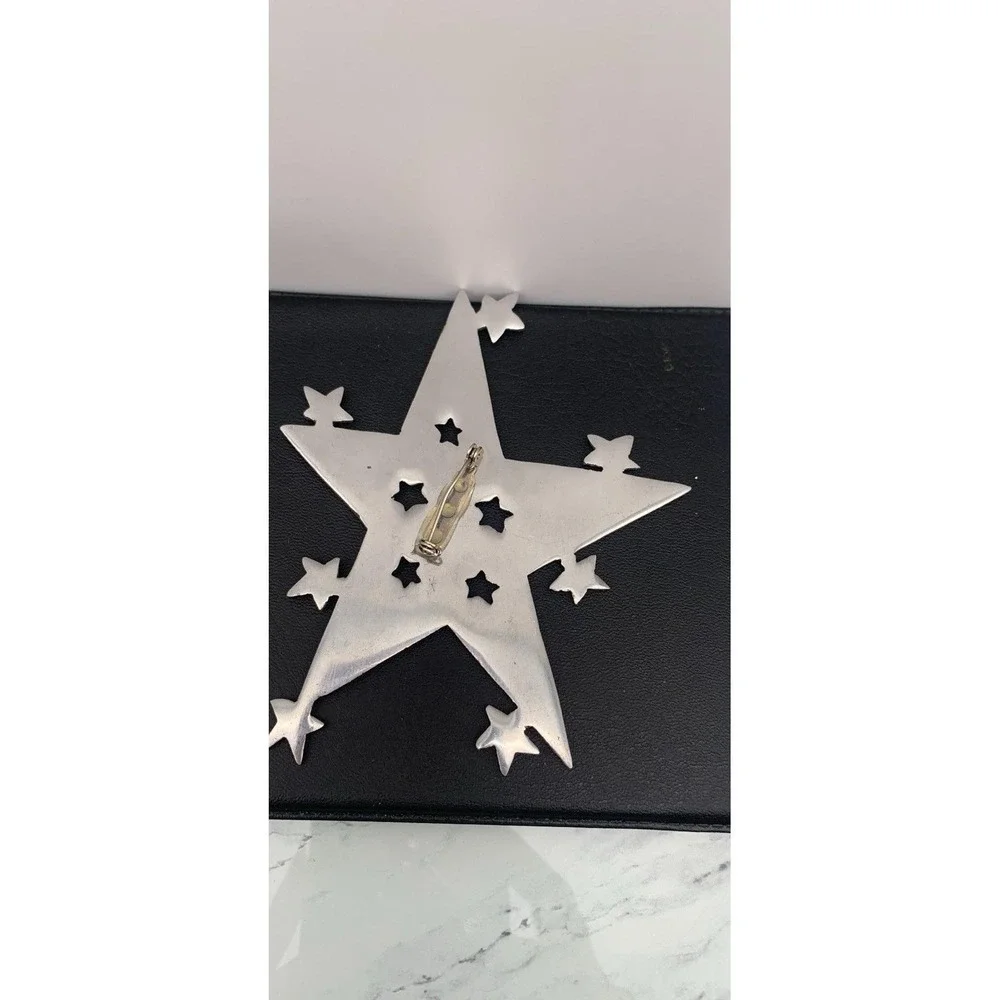 Vintage Handmade Artisan Large Silver Tone Celestial Star Brooch